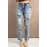 Sky Blue Western Pattern Patchwork Straight Leg Jeans