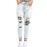 Light Blue Distressed Halloween Print Patch Pocket Zipper Jeans