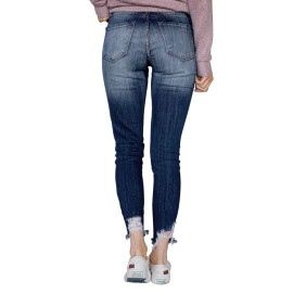 Slate Blue Wash Frayed Hem Distressed Jeans