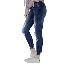 Slate Blue Wash Frayed Hem Distressed Jeans