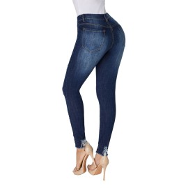Slate Blue Wash Frayed Hem Distressed Jeans