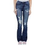 Dark Blue Ripped Denim Boot Cut Jeans