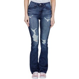 Dark Blue Ripped Denim Boot Cut Jeans