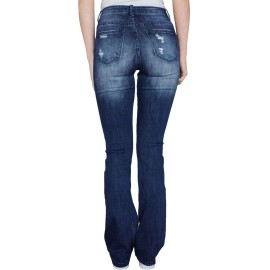Dark Blue Ripped Denim Boot Cut Jeans
