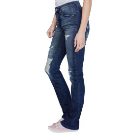 Dark Blue Ripped Denim Boot Cut Jeans