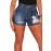Dark Denim Ripped Destroyed High Waist Shorts