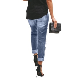 Sky Blue Distressed Straight Leg Jeans