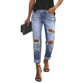 Sky Blue Distressed Straight Leg Jeans