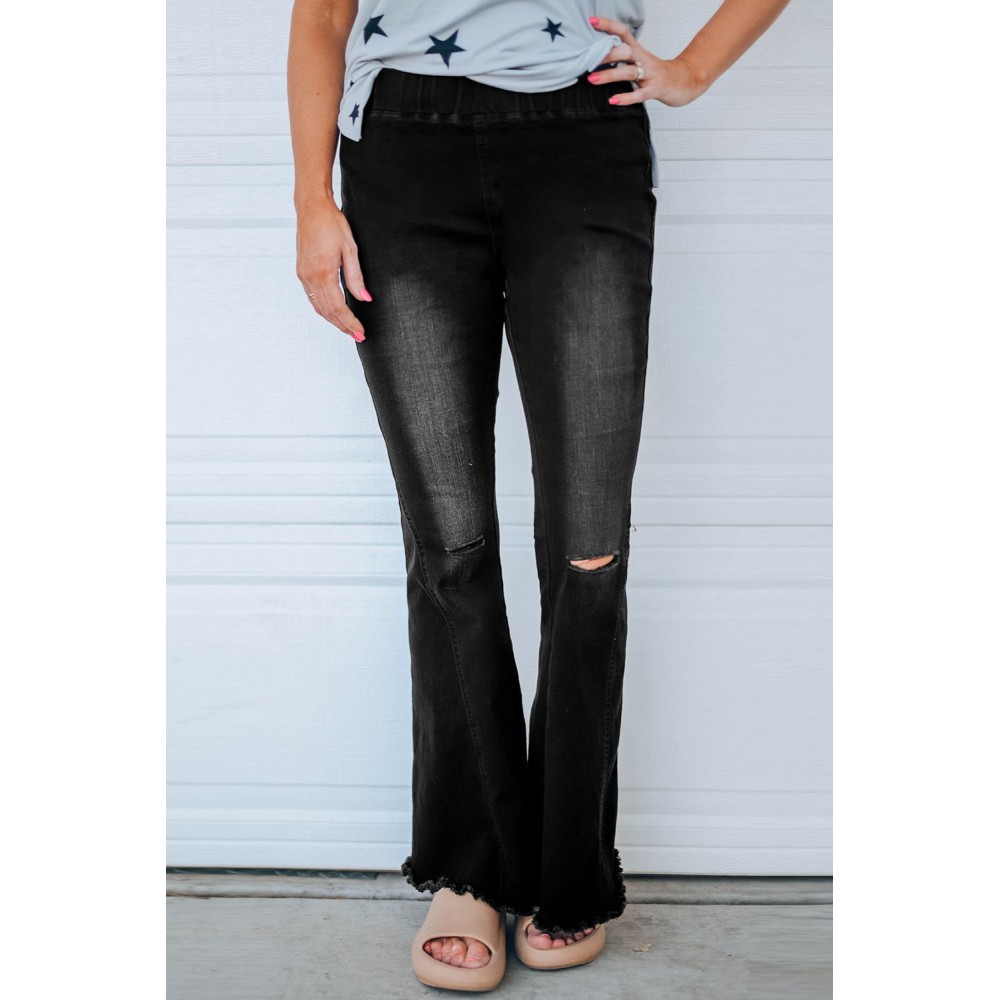 Black Distressed Bell Bottom Denim Pants