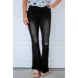 Black Distressed Bell Bottom Denim Pants