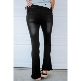 Black Distressed Bell Bottom Denim Pants