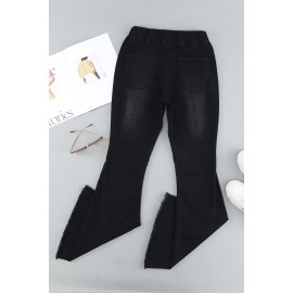 Black Distressed Bell Bottom Denim Pants