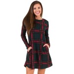 Contrast Elbow Patch Green Plaid Swing Dress