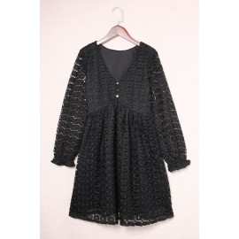 Black Lace Crochet V Neck A-line Mini Dress