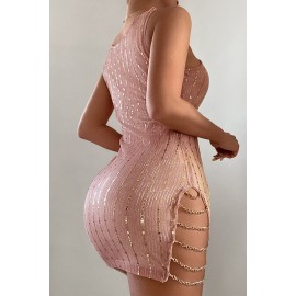 Sequin Patchwork Chain Strap Sleeveless Bodycon Mini Dress