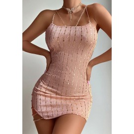 Sequin Patchwork Chain Strap Sleeveless Bodycon Mini Dress