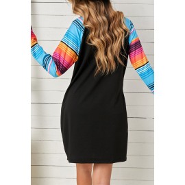Letter Desert Hat Print Striped Long Sleeve Mini Dress