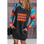 Howdy Western Pattern Print Pocketed Shift Mini Dress