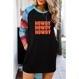 Howdy Western Pattern Print Pocketed Shift Mini Dress