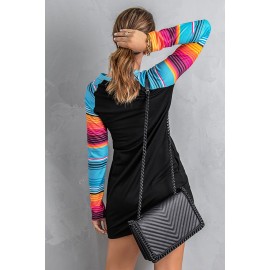 Black Western Graphic Print Striped Long Sleeve Shift Mini Dress