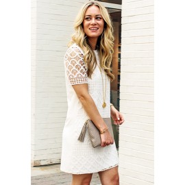 White Lace Crochet Hollow-out Short Sleeve Mini Dress