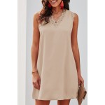 Apricot Eyelash V Neck Sleeveless Shift Mini Dress