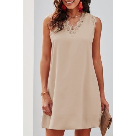Apricot Eyelash V Neck Sleeveless Shift Mini Dress