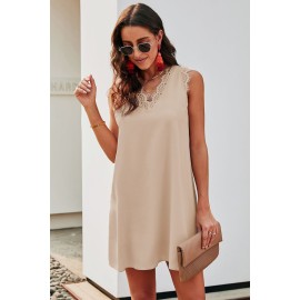 Apricot Eyelash V Neck Sleeveless Shift Mini Dress
