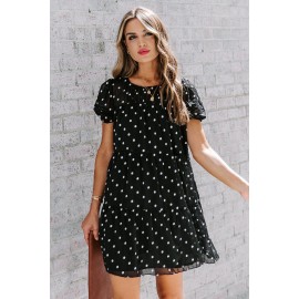 Black Polka Dot Tiered Swing Mini Dress