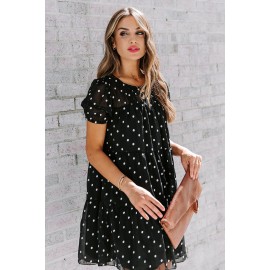 Black Polka Dot Tiered Swing Mini Dress