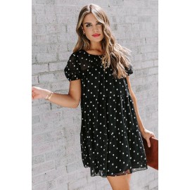 Black Polka Dot Tiered Swing Mini Dress