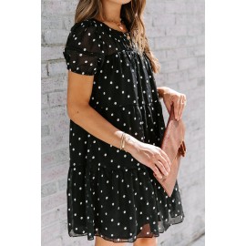 Black Polka Dot Tiered Swing Mini Dress