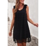 Black Swiss Dot V Neck Ruffled Sleeveless Mini Dress