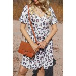 Short Sleeve Cheetah Print Knit Dress