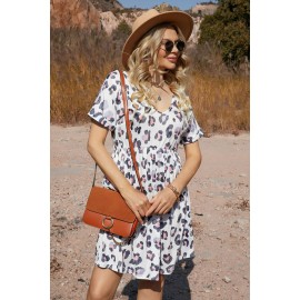 Short Sleeve Cheetah Print Knit Dress
