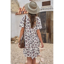 Short Sleeve Cheetah Print Knit Dress