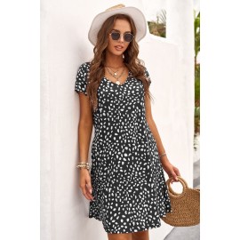 Black Cheetah Print Pocketed Mini Dress