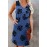 Blue Plant Print V Neck Sleeveless Mini Dress