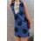Blue Plant Print V Neck Sleeveless Mini Dress