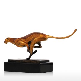 Leopard Bronze Sculpture Modern Art Craft Home Desk Decor Wildlife Leopard Statue Copper Office Ornament