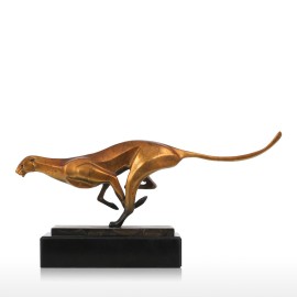 Leopard Bronze Sculpture Modern Art Craft Home Desk Decor Wildlife Leopard Statue Copper Office Ornament