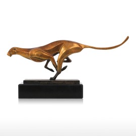Leopard Bronze Sculpture Modern Art Craft Home Desk Decor Wildlife Leopard Statue Copper Office Ornament