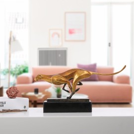 Leopard Bronze Sculpture Modern Art Craft Home Desk Decor Wildlife Leopard Statue Copper Office Ornament