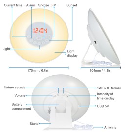 Wake Up Light Alarm Clock Sunrise/Sunset Simulation Digital Clock with FM Radio 7 Colors Light Nature Sounds Snooze Function Touch Control