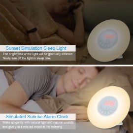 Wake Up Light Alarm Clock Sunrise/Sunset Simulation Digital Clock with FM Radio 7 Colors Light Nature Sounds Snooze Function Touch Control