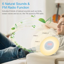 Wake Up Light Alarm Clock Sunrise/Sunset Simulation Digital Clock with FM Radio 7 Colors Light Nature Sounds Snooze Function Touch Control