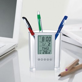 Pen Pencil Holder Digital LCD Desk Alarm Clock Pen Holder Calendar Timer Temperature Desktop Electronic Clock Office