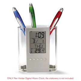 Pen Pencil Holder Digital LCD Desk Alarm Clock Pen Holder Calendar Timer Temperature Desktop Electronic Clock Office