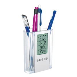 Pen Pencil Holder Digital LCD Desk Alarm Clock Pen Holder Calendar Timer Temperature Desktop Electronic Clock Office