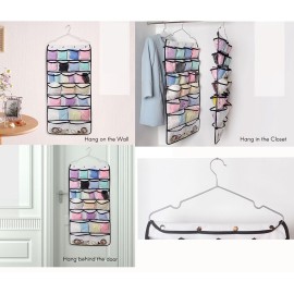 Dual-Sided Hanging Closet Organizer 42 Pockets Jewelry Organizer Storage Bag with Hanger